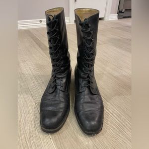 Marina Rinaldi Black Lace Up Italian Leather Heel Boots UK 37 Witch Goth